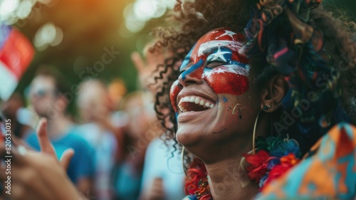 young woman with an American flag painted on her face. american independence day. the symbol of the united states