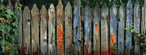 A rustic fence made of old wooden logs on the plot border. Generative AI