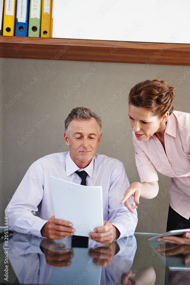Team, business people and meeting with paperwork for training, discussion or mature ceo brainstorming in office. Leader, coaching and mentor with financial consultant on tablet for project strategy Team, business people and meeting with paperwork for training, discussion or mature ceo brainstorming in office. Leader, coaching and mentor with financial consultant on tablet for project strategy