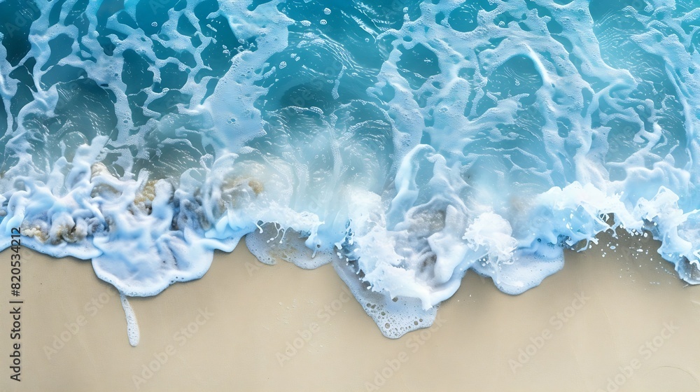 Soft blue ocean wave on clean sandy beach : Generative AI Soft blue ocean wave on clean sandy beach : Generative AI