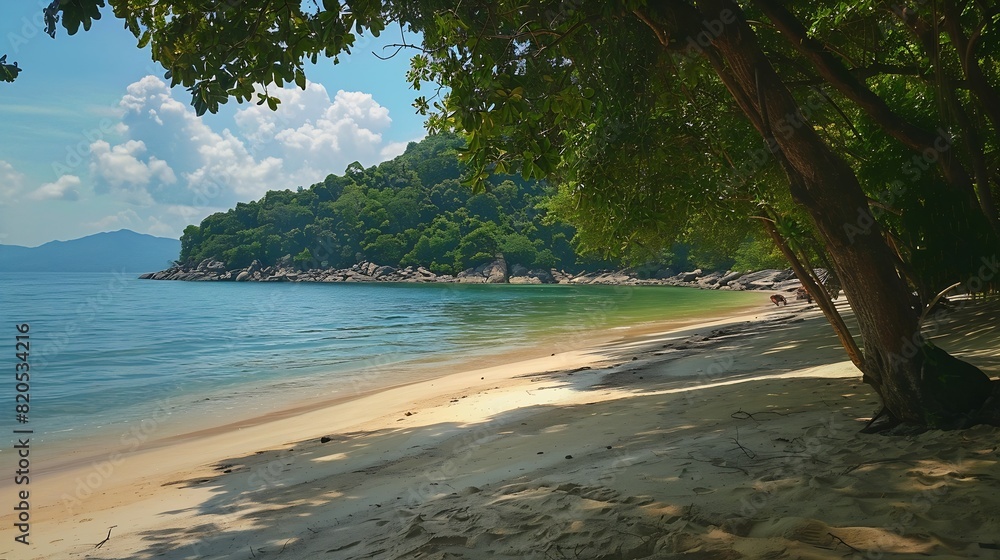 Nature landscape view of beautiful tropical beach and sea in sunny day Beach sea space area : Generative AI