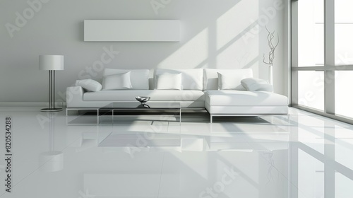 White Furniture Living Room With Large Windows