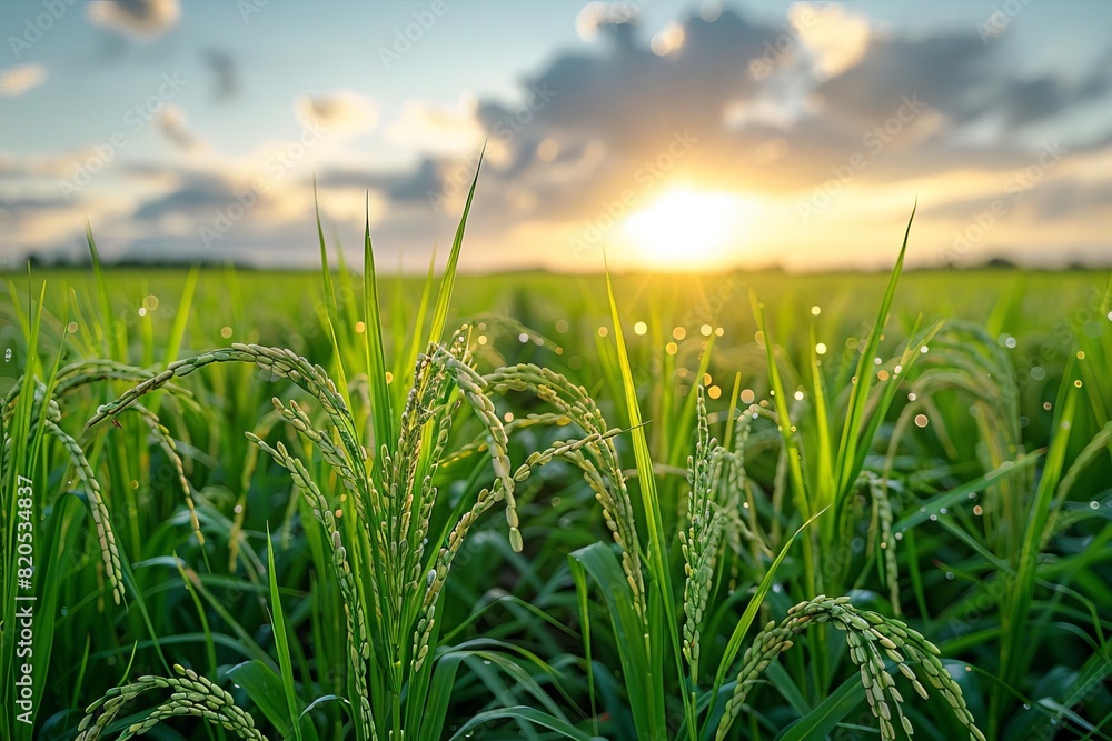 Fototapeta premium A lush, green rice field stretches out before you
