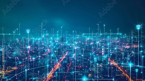 Smart city and communication network concept 5G IoT Internet of Things Telecommunication : Generative AI photo