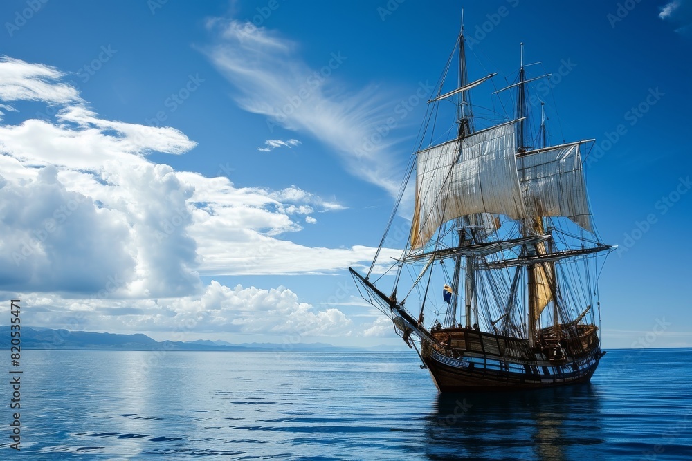 Tall Ship, Sailing ship on a calm ocean, digitally rendered illustration, AI generated Tall Ship, Sailing ship on a calm ocean, digitally rendered illustration, AI generated