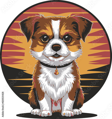 Cute Dog with Sunset Vector Art