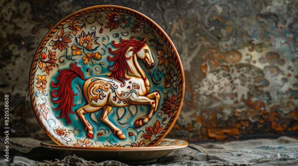 Traditional horse motif decorative item with intricate patterns and bright colors