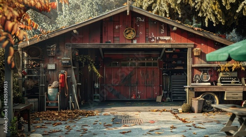 Retro wooden rustic old garage. Generative AI