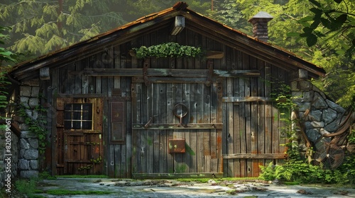 Retro wooden rustic old garage. Generative AI