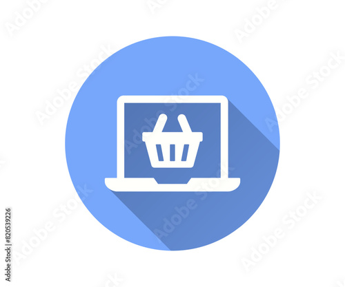 Online shopping on laptop icon, vector flat design with long shadow.