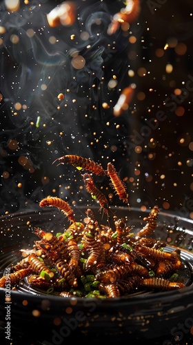 Beondegi, silkworm larvae boiled or steamed, popular Korean street snack, Seoul food market photo