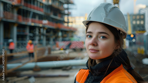 Young woman (30-35 years old) on a construction site