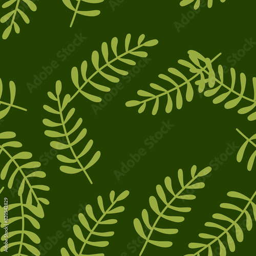 Vibrant seamless pattern featuring leaves and florals, perfect for fabric and wallpaper, blending nature's beauty with a modern, graphic touch for all seasons.