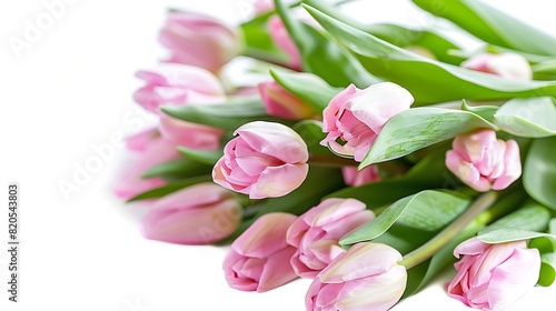 Fresh lush bouquet of pink tulips isolated on white : Generative AI