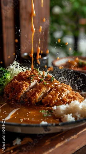 Katsu curry, breaded chicken cutlet with curry sauce, cozy Tokyo eatery photo