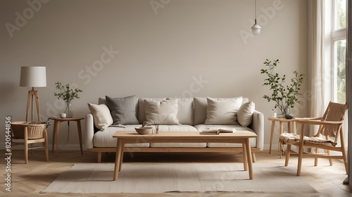 A photo with a focus on the details of Scandinavian design with neutral interiors. Side view