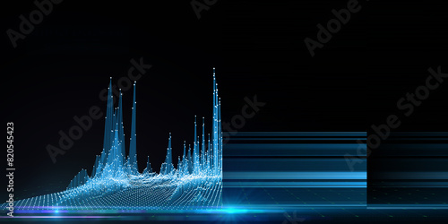 Abstract  background color graph wireframe from dots on black. Technology wireframe concept  virtual data analytical . Banner for business, science and technology data analytics. Big Data.