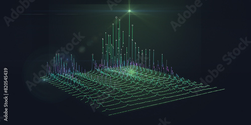 Abstract background color graph with color lines and spot star on dark. Interlacement  technology data concept in virtual space. Big Data. Banner for business, science and technology data analytics.