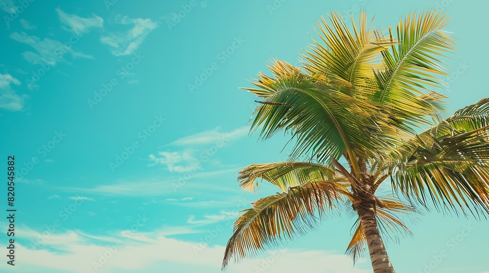 Fototapeta premium Summer palm tree and Tropical beach with blue sky background : Generative AI