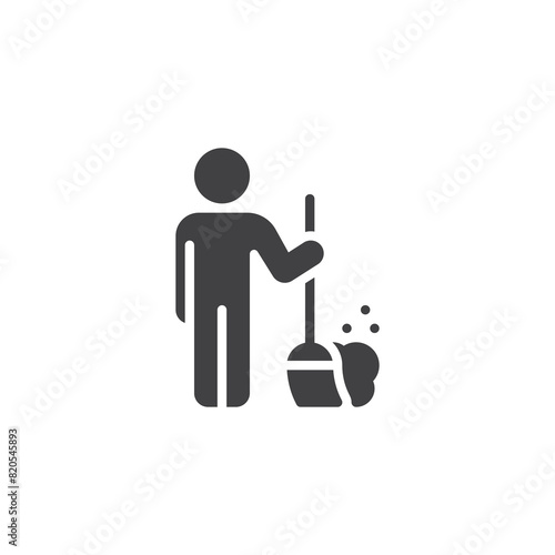 Janitor with broom vector icon