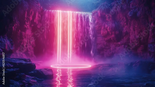 Wallpaper Mural Magical neon waterfall Emits beautiful pink light, Creating a hypnotic atmosphere with misty surroundings in enchanting landscape. Torontodigital.ca
