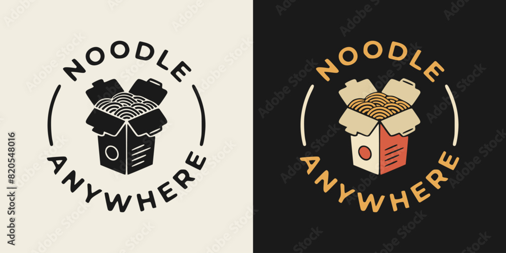 Noodle anywhere lettering. Asian noodle in box illustration design suitable for prints.