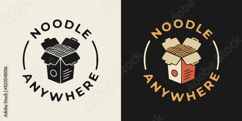 Noodle anywhere lettering. Asian noodle in box illustration design suitable for prints.