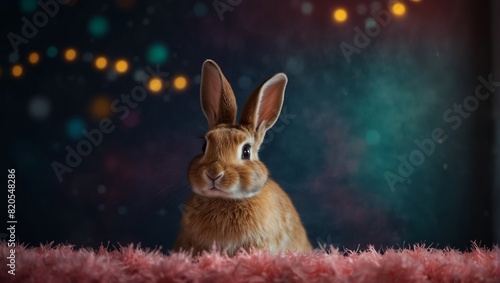 Easter bunny hiding behind a colored wall. Happy easter design banner.