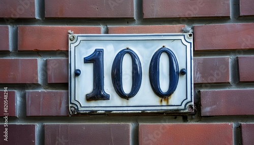 Generated image of house number one hundred in a red brick wall photo