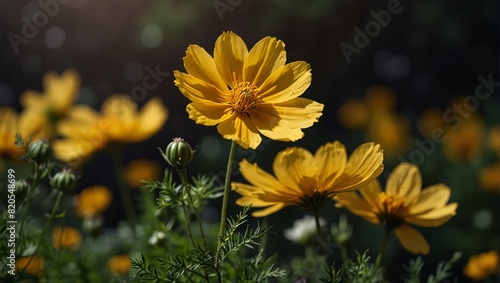 Fresh yellow cosmos flowers bloom in the garden. #820548699