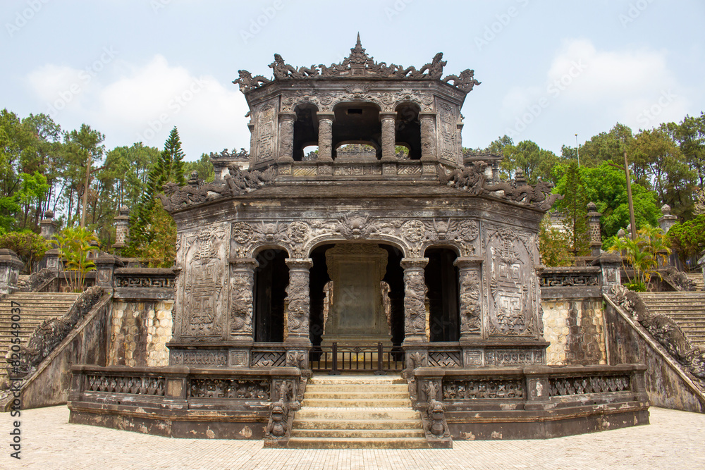 Stele Pavilion In Tomb Of Emperor Khai Dinh, Vietnam. Tomb Of Emperor Khai Dinh Is A Part Of The Complex Of Hue Monuments. Stele Pavilion In Tomb Of Emperor Khai Dinh, Vietnam. Tomb Of Emperor Khai Dinh Is A Part Of The Complex Of Hue Monuments.