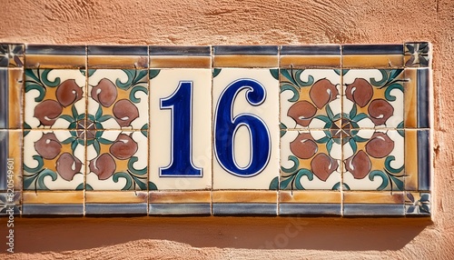 Generated image of house number sixteen on a tiles on the wall