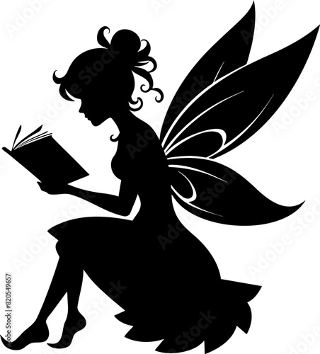 Beautiful fairy reading a book