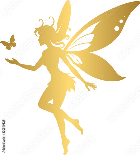 Golden beautiful fairy with butterfly wings