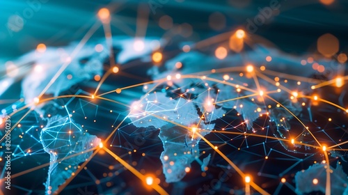 Global business structure of networking Analysis and data exchange customer connection HR recruitment and global outsourcing Customer service Teamwork Strategy Technology and social ne : Generative AI photo