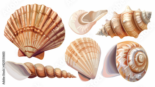 Mollusks shells Four. Sea molluscs scallop oyster spi