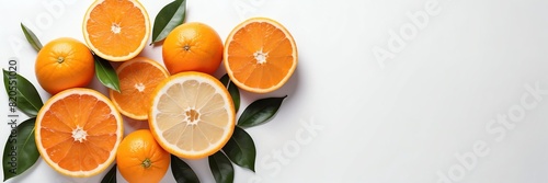 oranges on border side on plain white background copyspace banner from Generative AI