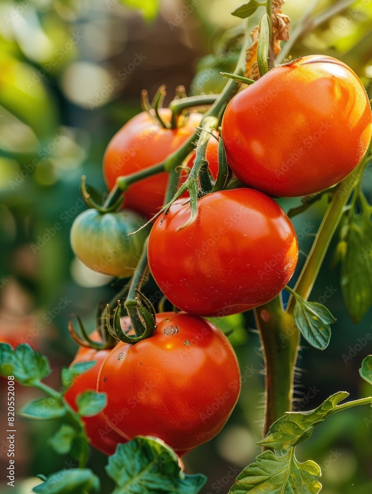 Ripe tomatoes on the plant in the garden.