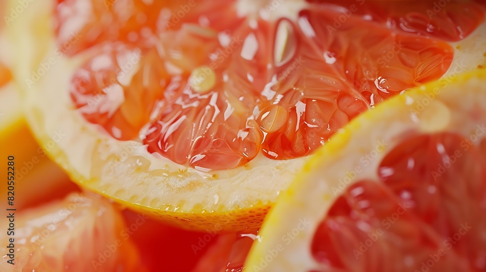 Closeup of sliced ripe grapefruit macro creative background : Generative AI