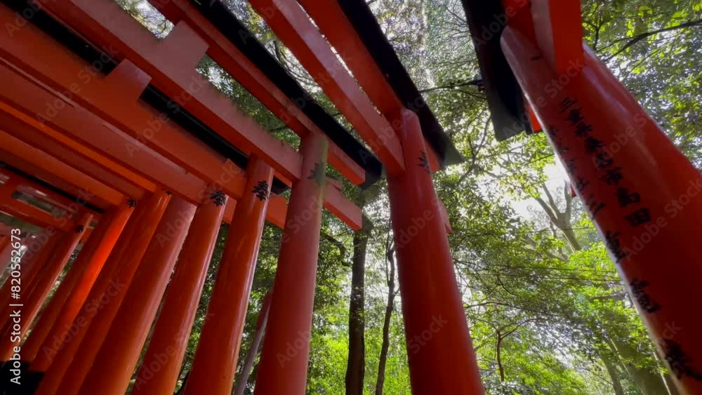 Dutch angle of the writing on the Fushimi Inari Taisha gates in Kyoto Japan. Dutch angle of the writing on the Fushimi Inari Taisha gates in Kyoto Japan.