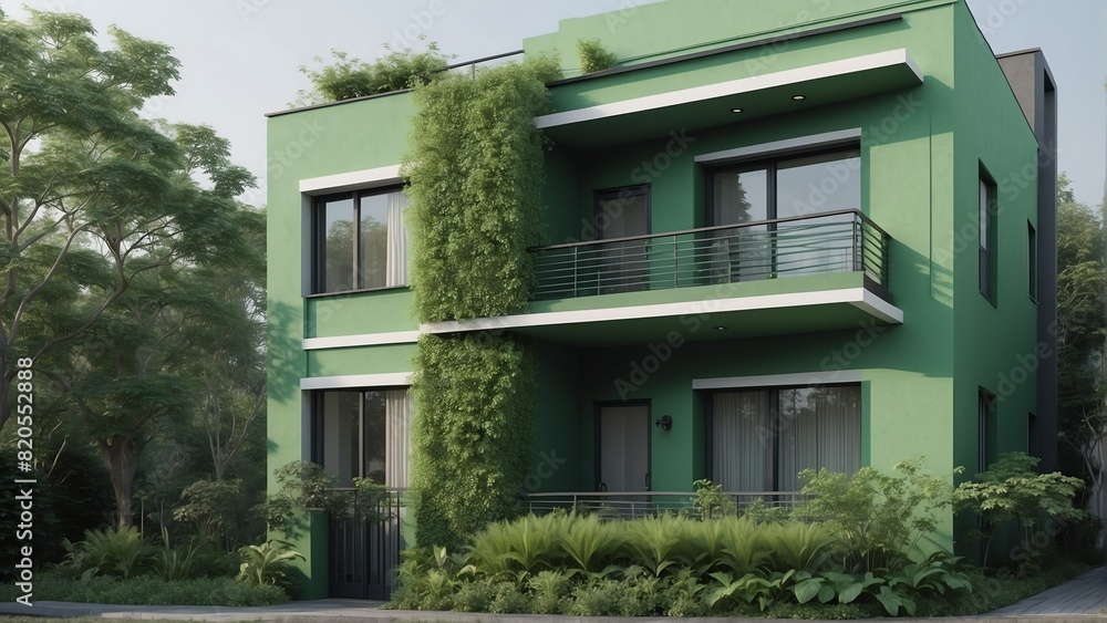 green theme apartment duplex house facade for sale from Generative AI