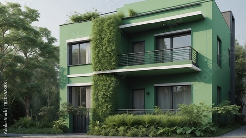 green theme apartment duplex house facade for sale from Generative AI