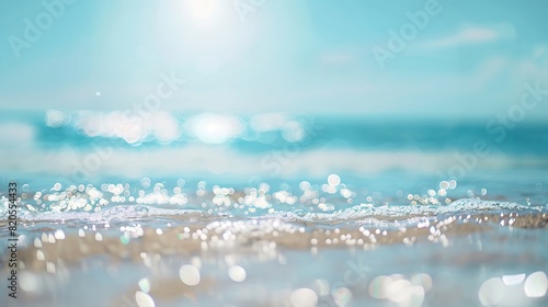 Natural blurred defocused background for concept summer vacation Nature of tropical summer beach with rays of sunlight Light sand beach ocean water sparkles against blue sky : Generative AI