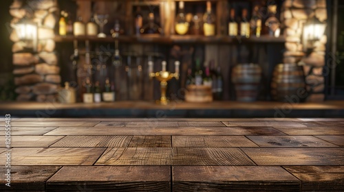 Wooden desk of bar and free space for your decoration. luxury bar. copy space for text. photo