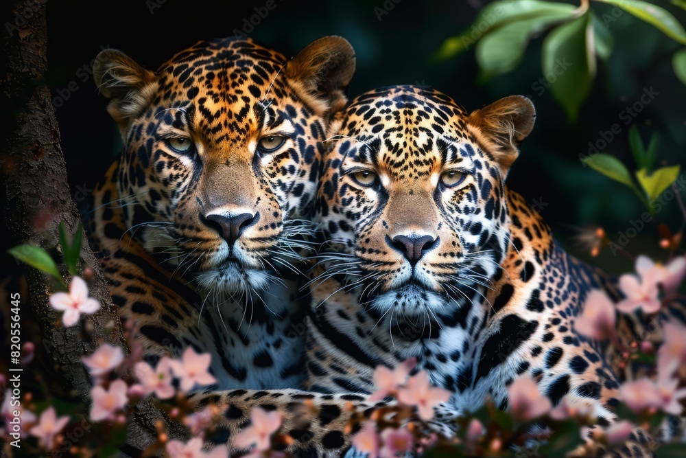 A pair of jaguars in the jungle A pair of jaguars in the jungle