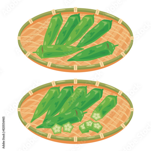 ザルに盛られたオクラ