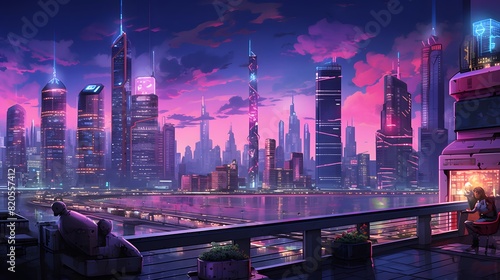 Cityscape of Shanghai at night. Panoramic view of Shanghai, China. © Iman