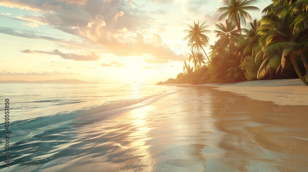 Landscape of paradise tropical island beach sunrise shot : Generative AI