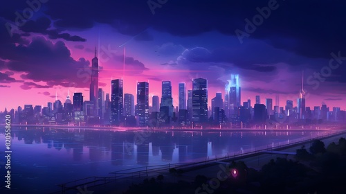 Panoramic view of the skyline of New York City at sunset.