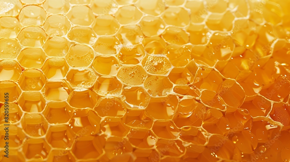 Honeycombs with sweet golden honey on whole background close up Background texture pattern of section of wax honeycomb : Generative AI Honeycombs with sweet golden honey on whole background close up Background texture pattern of section of wax honeycomb : Generative AI